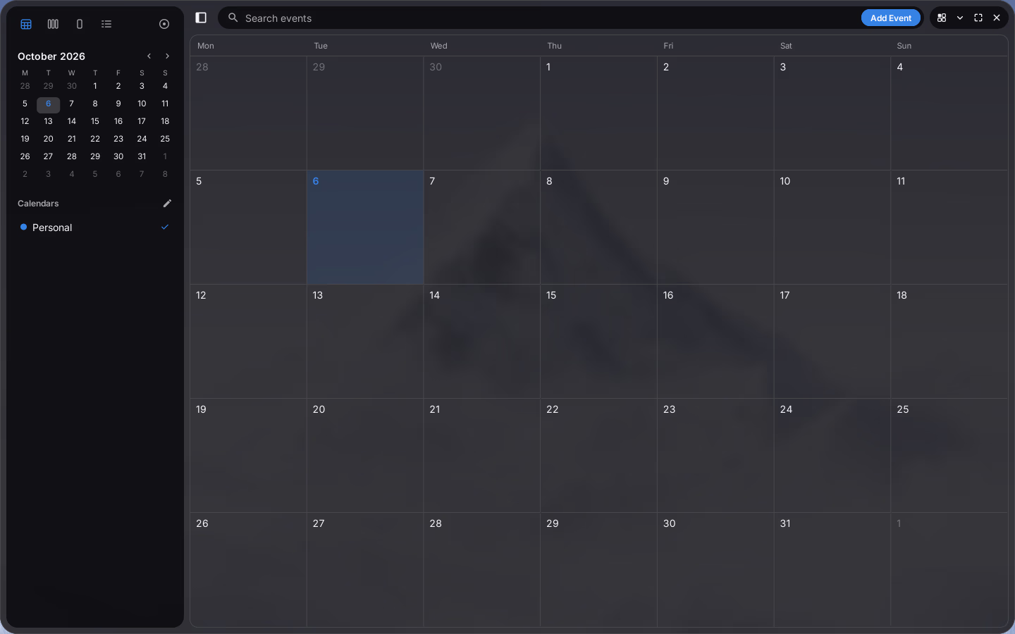 Calendar, showing October