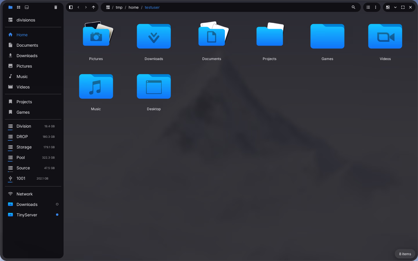 Files, showing the Home folder